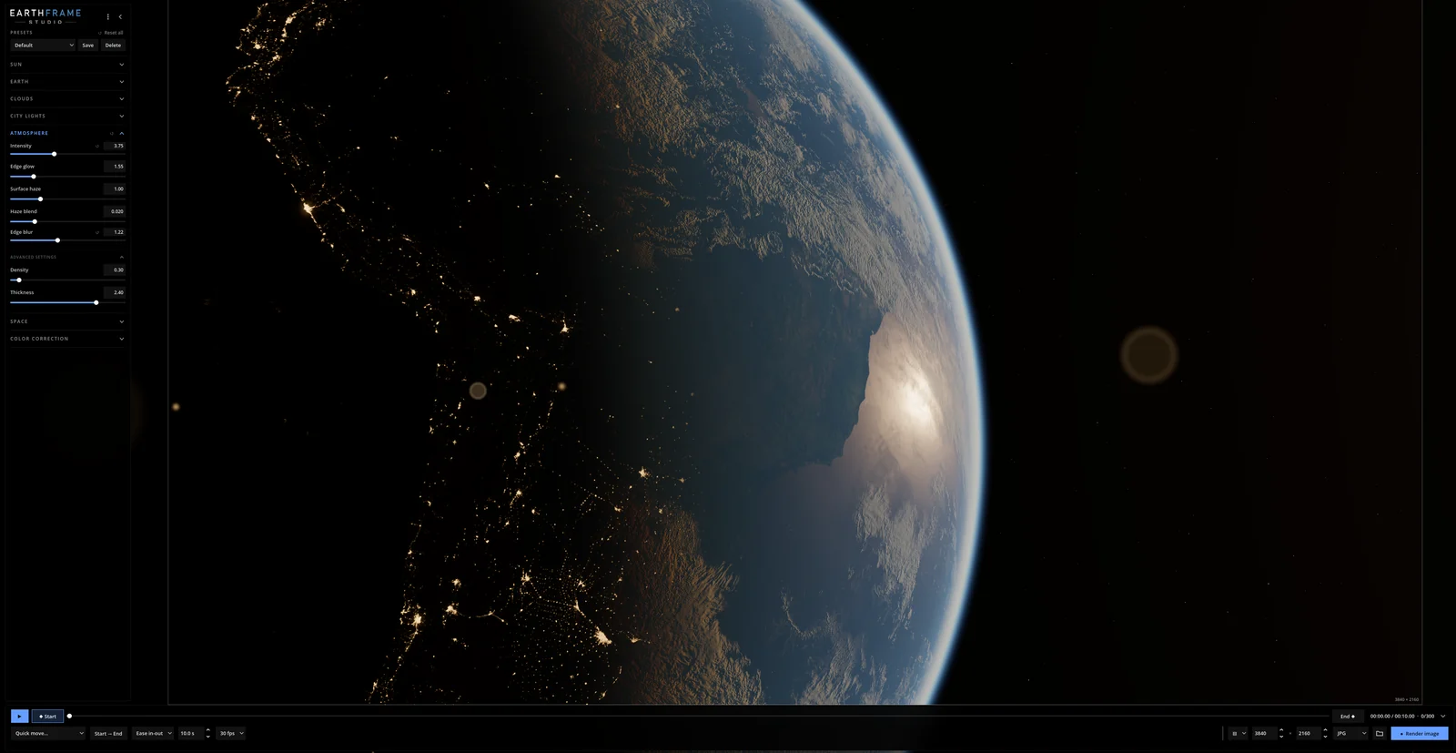 The night side with moonlit terrain